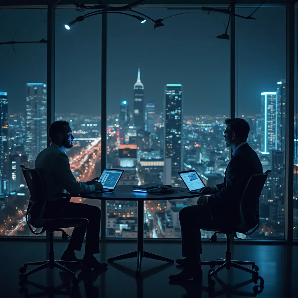 Presentación a cliente en una oficina futurista